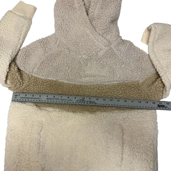 Sherpa Pullover Hoodie Colorblock Beige Cream Warm Cozy - Picture 6 of 7